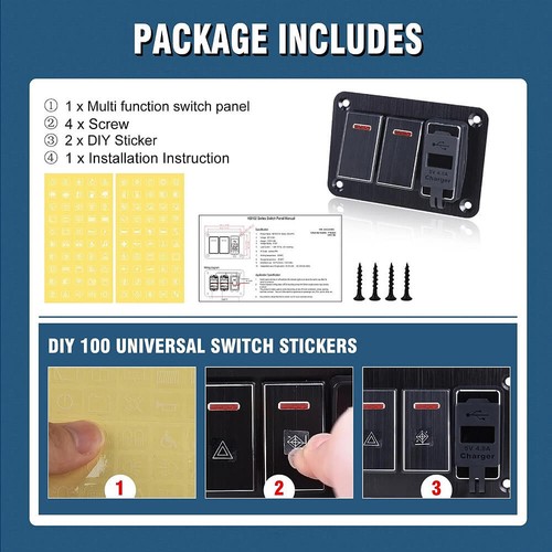 Switch Panel W/Dual USB Charger & Voltmeter Waterproof for Marine RV Truck NEW - Picture 5 of 21