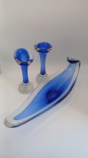 Beautiful Murano Boat Vase And Two Pose Vases