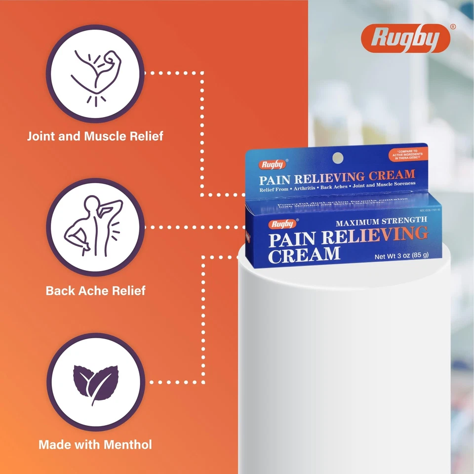 Crema Alivio del Dolor Rugby Máxima Fuerza Paquete de 3 OZ de 2 mentol metílico salicido... Foto 4 de 4