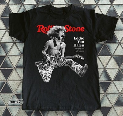 Hot Eddie Van Halen Rolling Stone Flying Black Unisex T-shirt Size S-5XL