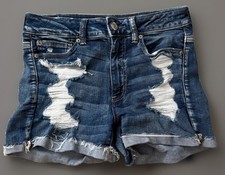 American Eagle Size 6 Shortie Jean Shorts Next Level Stretch Blue Womens Shorts