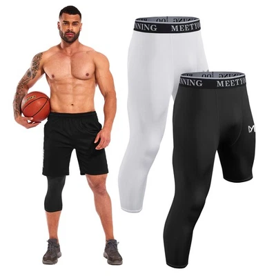 FEIXIANG Herren 3/4 Kompressionshose Einbein Tights Athletik Schicht Basis Basketball