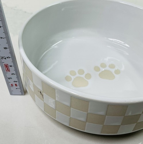 Dog Bowl Food Dish Paw Prints White & Tan Medium Ceramic 6” Diameter NEW - Picture 6 of 7