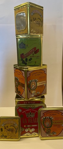 RARE Vintage Italian 4pc Nesting Biscuit Tins La Reale Counter Display 1930s-50s