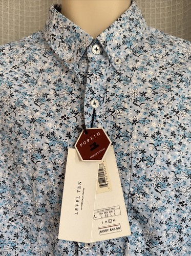NEU MIT ETIKETT (Etikett $ 48) LEVEL TEN HERREN LARGE HEMD LANGARM GEKNÖPFT POPELINE BAUMWOLLE - Bild 1 von 24