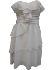 Womens White Opaque Ruffled Sleeveless Cross Body Cocktail Evening Dress Medium