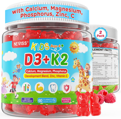 Vitamin D3 K2 Gummies for Kids + Calcium, Magnesium, Zinc, Phosphorus, Vitamin C