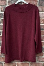 NWT Eileen Fisher Dark Cranberry Cashmere/Wool Mock Neck Long Sweater 358 1X