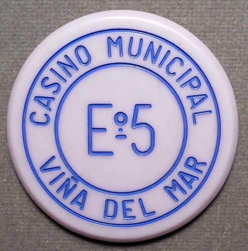 Valparaiso, Chile: Vina Del Mar, Casino Municipal, E.5 Cinco Escudos. Violet - Picture 2 of 2