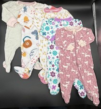 Lot 5 Newborn Girl Footed Sleepers Cotton Fleece Mixed Brands Cloud Island Cozy