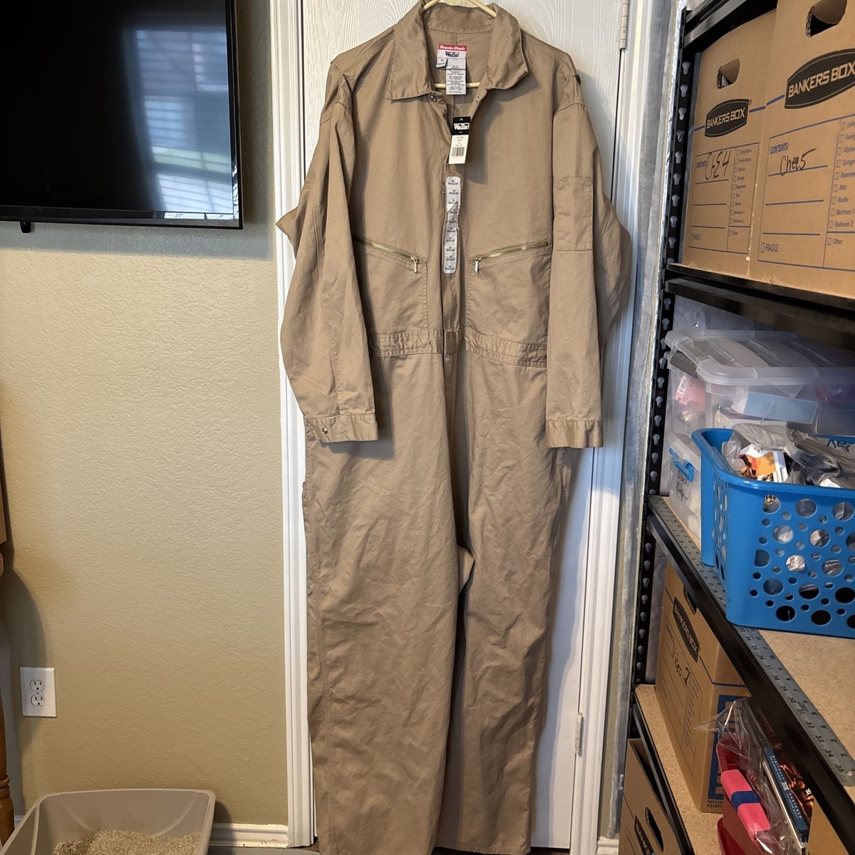 ヴィンテージ　USA製　CAL OSHA　ワーク　ツナギ　オールイン　USAーL WALLS Master Made Canvas Collared Work COVERALLS Size 56 Regular
