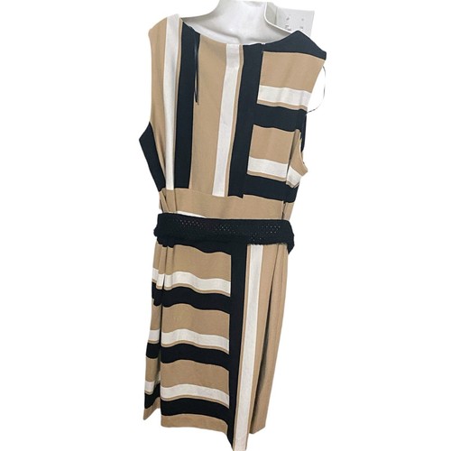 Dressbarn Women's Midi Black Beige and White Stripe Sheath Dress Size 20 - Picture 2 of 10