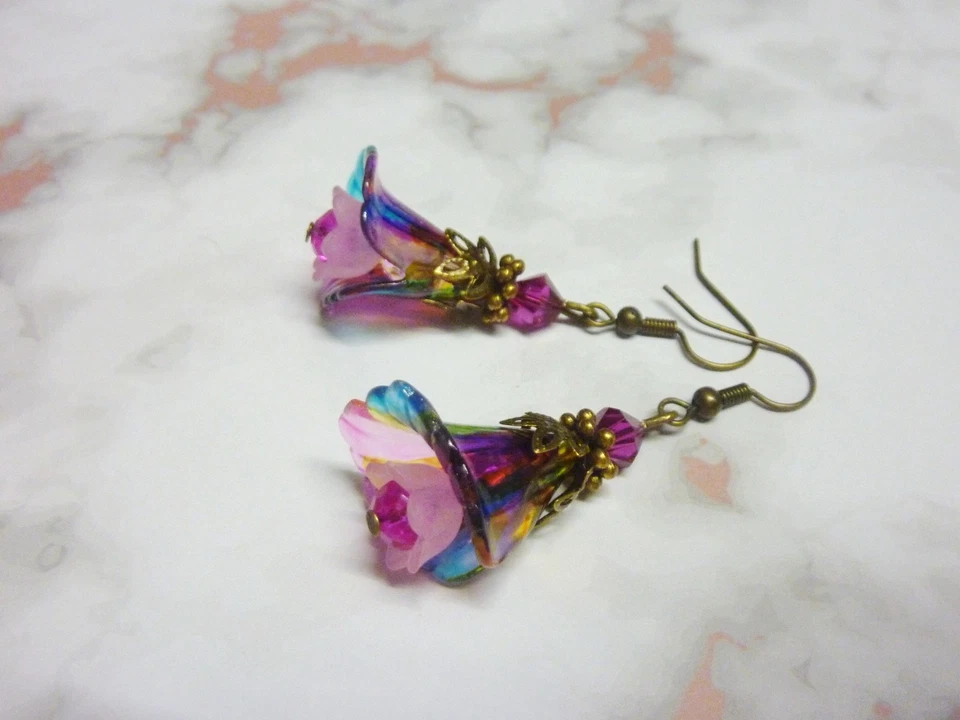 Calla Lily Flower Earrings Hand Painted with Swarovski Crystal Beads Style CL01 - image 3 of 4