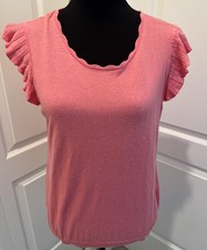 Ann Taylor LOFT Outlet med Pink Cap Sleeve Ruffle Sweater scalloped round neck