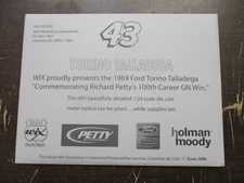 WIX 1969 FORD TORINO TALLADEGA 100 PETTY DIE CAST 43 ADVERTISING MATERIAL POSTER