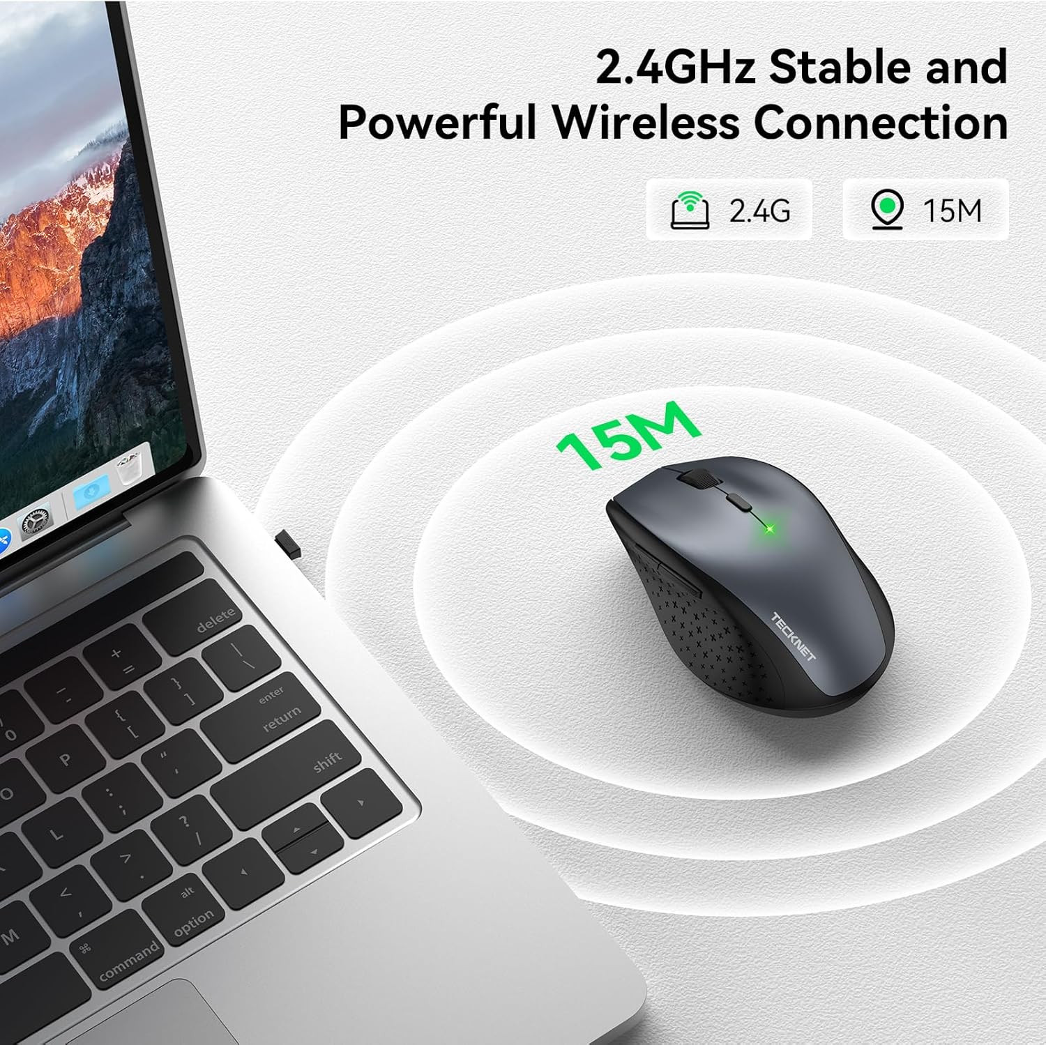 TECKNET Wireless Mouse, 2.4G USB Computer Mouse with 6-Level Adjustable 4800 DPI