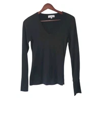 Michael Stars Black Long Sleeve T Shirt Top V Neck Supima Cotton Womens Size M