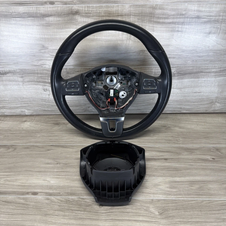 Leather Steering Wheel 10-14 VW Golf Jetta Sportwagen MK6 - 5C0 419 091 AK - Image 2 of 4