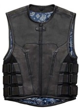 Men's Biker Swat Motorcycle Club Tactical Real Rider Black Cowhide Leather Vest