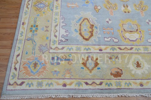 Colorful Oushak Geometric Floral Handmade 9X12 Hand-Knotted Wool Area Rug 17290 - Picture 4 of 8