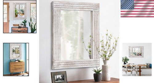 Farmhouse Wall Mirror 26x18 - Elegant Hanging Decor with Rustic Finish - Picture 2 of 9