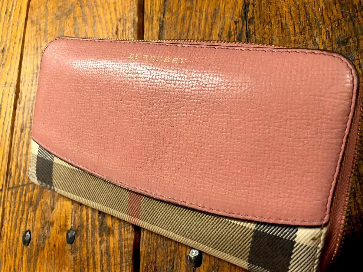 Rose Leather BURBERRY Nova Check Full Zip Around Wallet