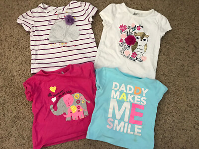 Lot of 4 Sparkle Floral Appliqué Daddy Mommy Heart Girls Short Sleeve Top 24M 2T