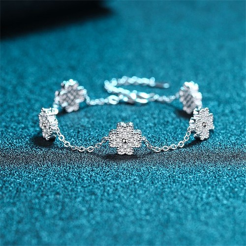 18K White Gold Finish GRA Moissanite Women's Flower Bracelet Pass Diamond Tester - Picture 3 of 9