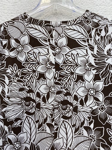 East 5th Womens Small S Exotic Floral Brown White Short Sleeve Button Up Top - Picture 4 of 9