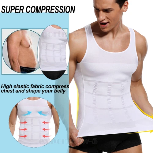 Chaleco tonificante modelador corporal ultra duradero compresión ropa interior delgada camisa gimnasio para hombre - Imagen 3 de 23