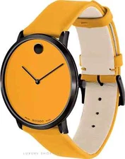 Movado Swiss  Yellow Dial & Yellow Leather Strap Slim Watch