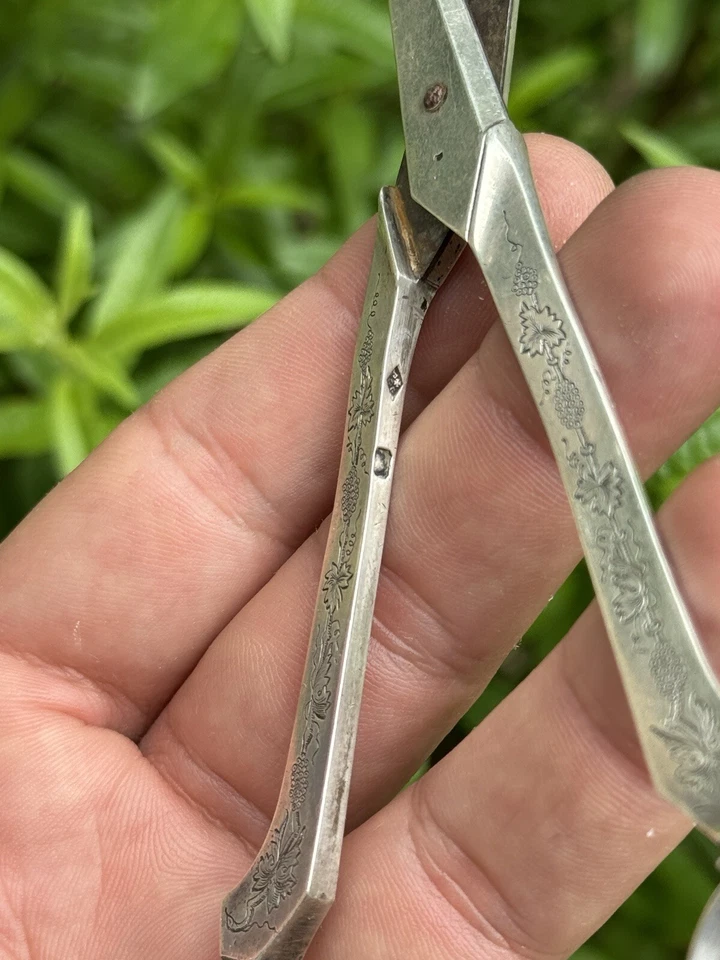 Ancienne Paire De Ciseaux Argent Massif à Raisin & Minerve & France & Argenterie - Photo 2/4