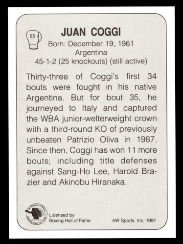 1991 All World Boxing #65 JUAN COGGI quasi nuovo o migliore - Foto 2 di 2