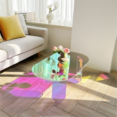 Thick Iridescent Side Table Clear Rainbow Acrylic Coffee End Table Anti-scratch - Picture 4 of 12