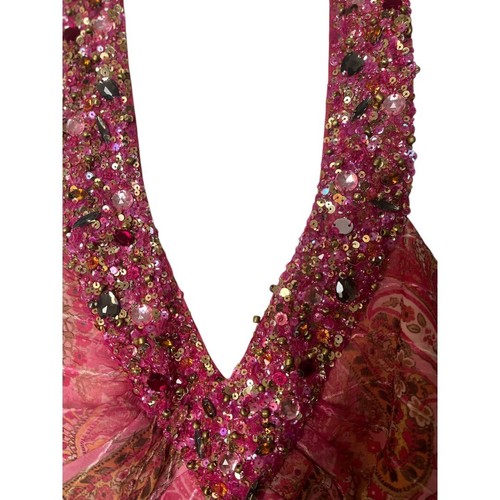 Y2K Vintage Niki Livas Pink Floral Beaded Prom Maxi Dress 14 1372 - Picture 6 of 9