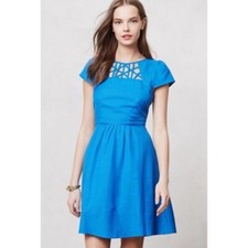 Anthropologie Maeve Blue Aria Lattice Cut Fit & Flare Mini Dress 2