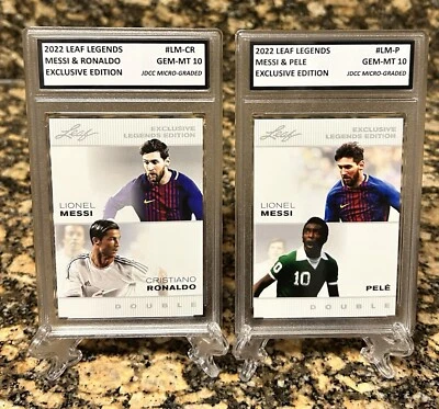 MARKENLOS Lionel Messi & Cristiano Ronaldo Pele 2022 Blatt Legenden Graded Gem-Mt 10 Menge