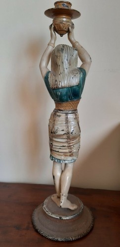 Portacandela Inizi Del 900 Stile Egizio In Metallo Ceramica - Foto 4 di 5