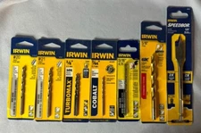 Lot of 7, Irwin Drill Bits, 1/8" - 7/64" Titanium, Turbomax, Cobalt, Speedboat