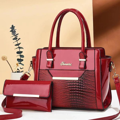 2 in1 Set Handbag PU Leather Women Messenger Shoulder Tote Purse Crossbody Bag - 第 1/17 張圖片