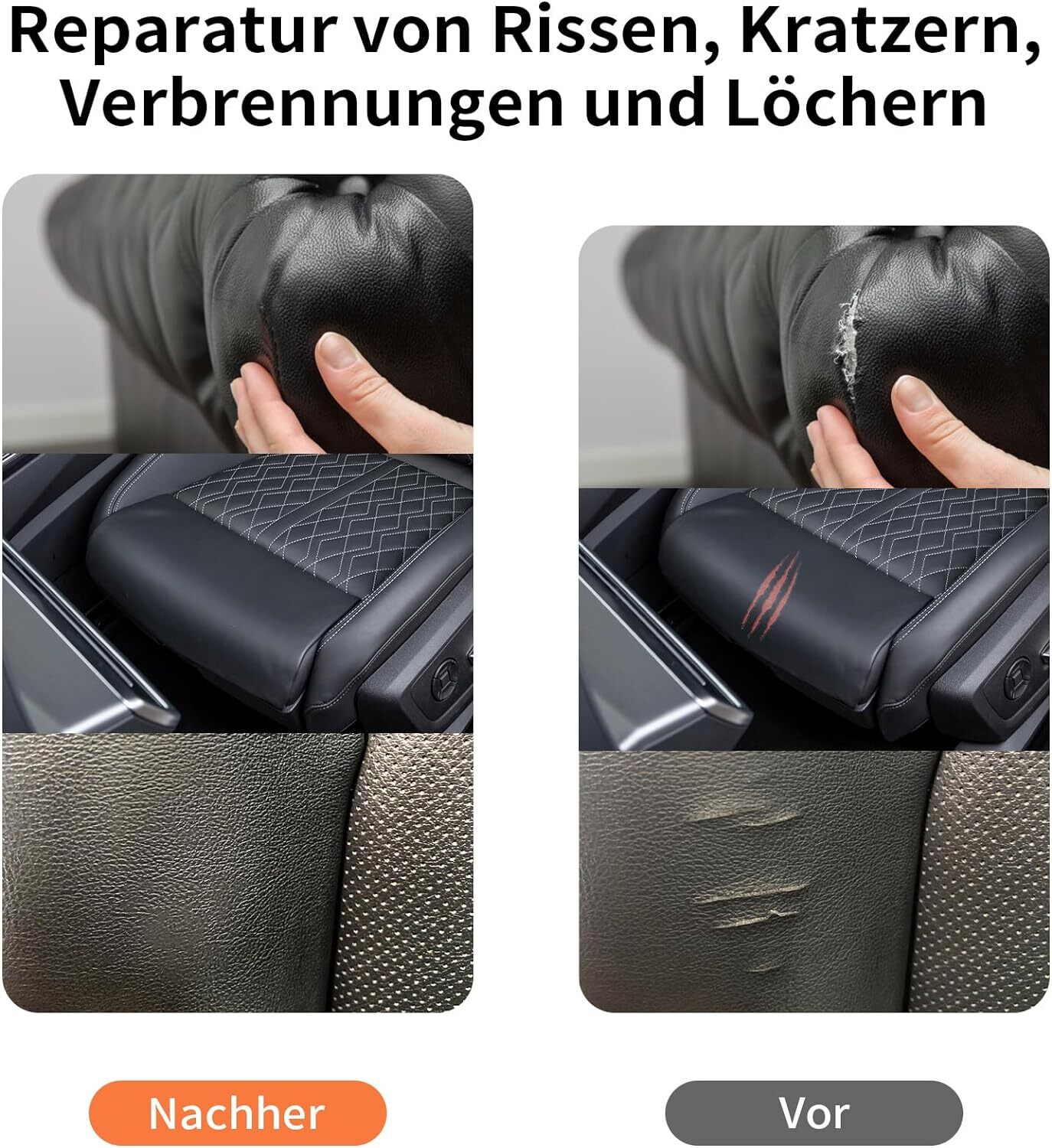 Profi Leder-Vinyl-Reparaturset Flüssigleder Löcher Autositze Möbel Sofas 18 tlg