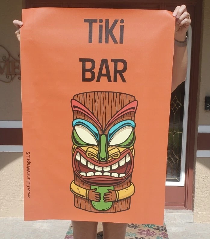 Arte postal de letrero envolvente de columna Tiki Bar/Chickete Hut - Vinilo grueso premium para exteriores Foto 3 de 4
