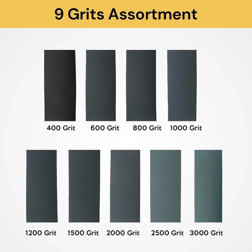 Wet Dry Sandpaper Polishing Abrasive Waterproof Paper Sheets 400-3000 Grit Sheet - Picture 9 of 11