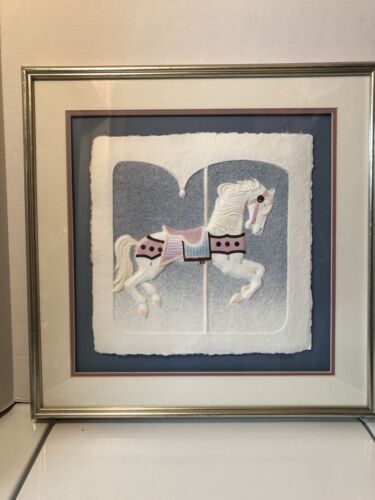 Cuadros firmados vintage caballo carrusel Wess 21 x 21 - Imagen 2 de 11