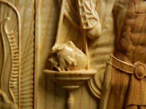 Wood carved picture wall decoration plaque. Egyptian god Anubis. Heart weighing - Picture 3 of 6