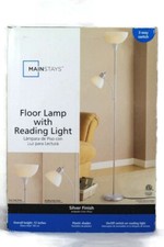 Mainstays Floor Lamp with Reading Light 3 Way Switch Silver Finish 72"