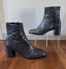 M. Gemi Grey Patent Leather Zip Up High Heel Ankle Boots Size 40.5, Us 9.5