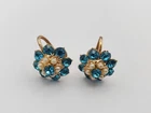 Vintage Costume Jewelry Earrings Gold Blue Rhinestone Faux Pearl Flower Screw On