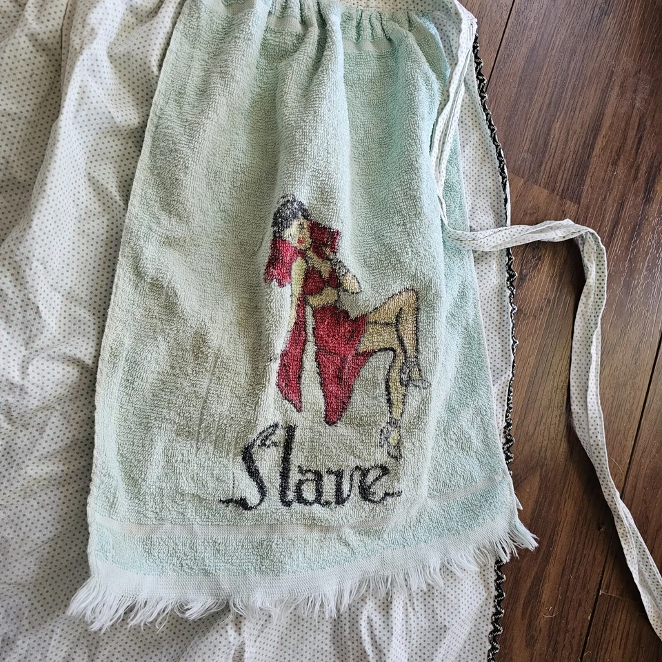 Apron Vintage Naughty Towel Attached Waist Tie Sexy Woman In Red Polka Dot - Image 2 of 4