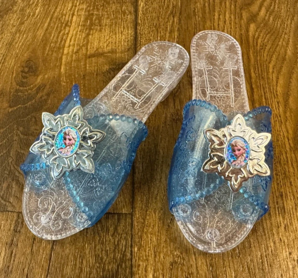 Disney Frozen Elsa Reina de las Nieves Zapatos de Vestir Zapatillas Tacón Bajo Disfraz Jugar Azul Foto 2 de 4